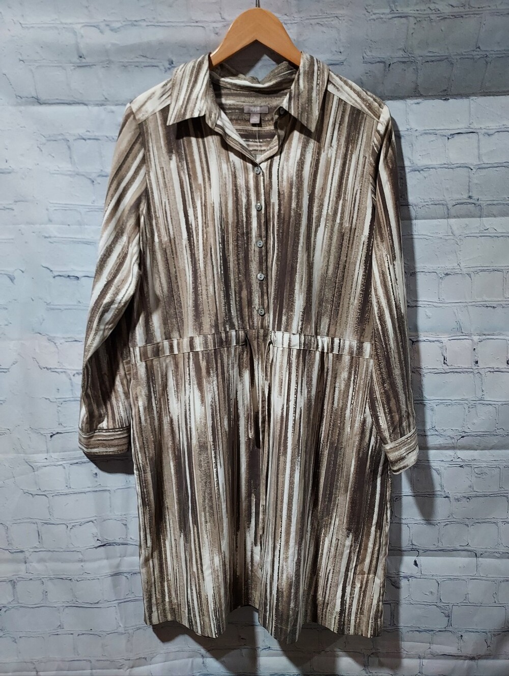 J. Jill Large Petite LP Silk Dress Knee Length New Brown Neutral Long Sleeves
